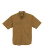Iron & Haft Tradesman Short Sleeve Stretch Canvas Work Shirt, image of a tan short-sleeve work shirt with front button closure, two chest pockets, and shoulder epaulets.