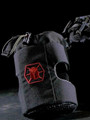 Kitanica Water Bottle Holster 110-KN, black nylon holster attached to a bicycle handlebar with a water bottle inside.