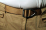 LA Police Gear Heavy Duty Coyote 1.5 Inch Riggers Belt with silver buckle on khaki pants