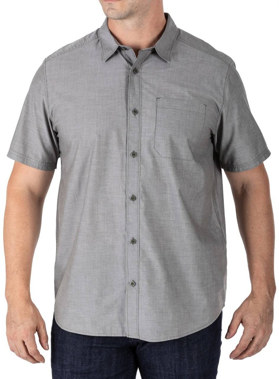 SISHION Men Casual Shirt ST111 Cotton Short Sleeve Grey Blue