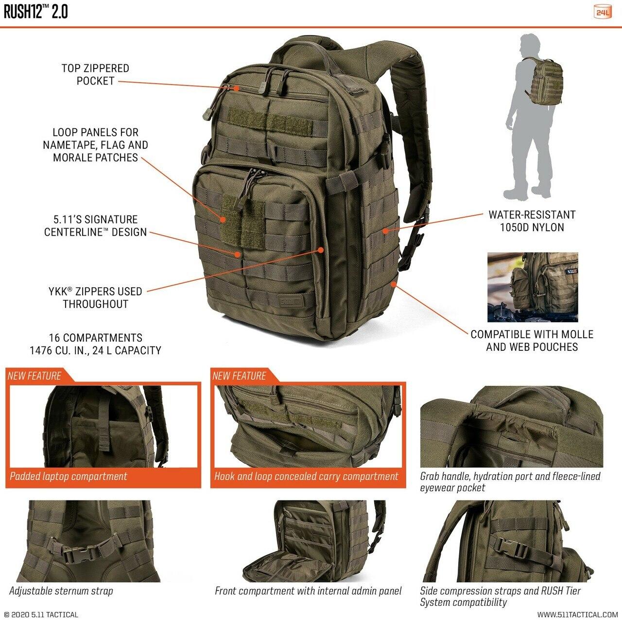 5.11 Tactical RUSH 12 2.0 Multicam Tactical Backpack 56562