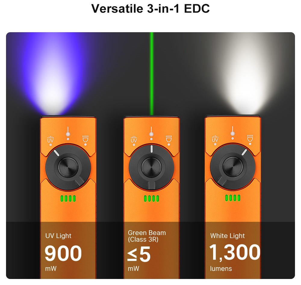 Olight Arkfeld Pro Flat EDC Rechargeable Flashlight w UV and Laser