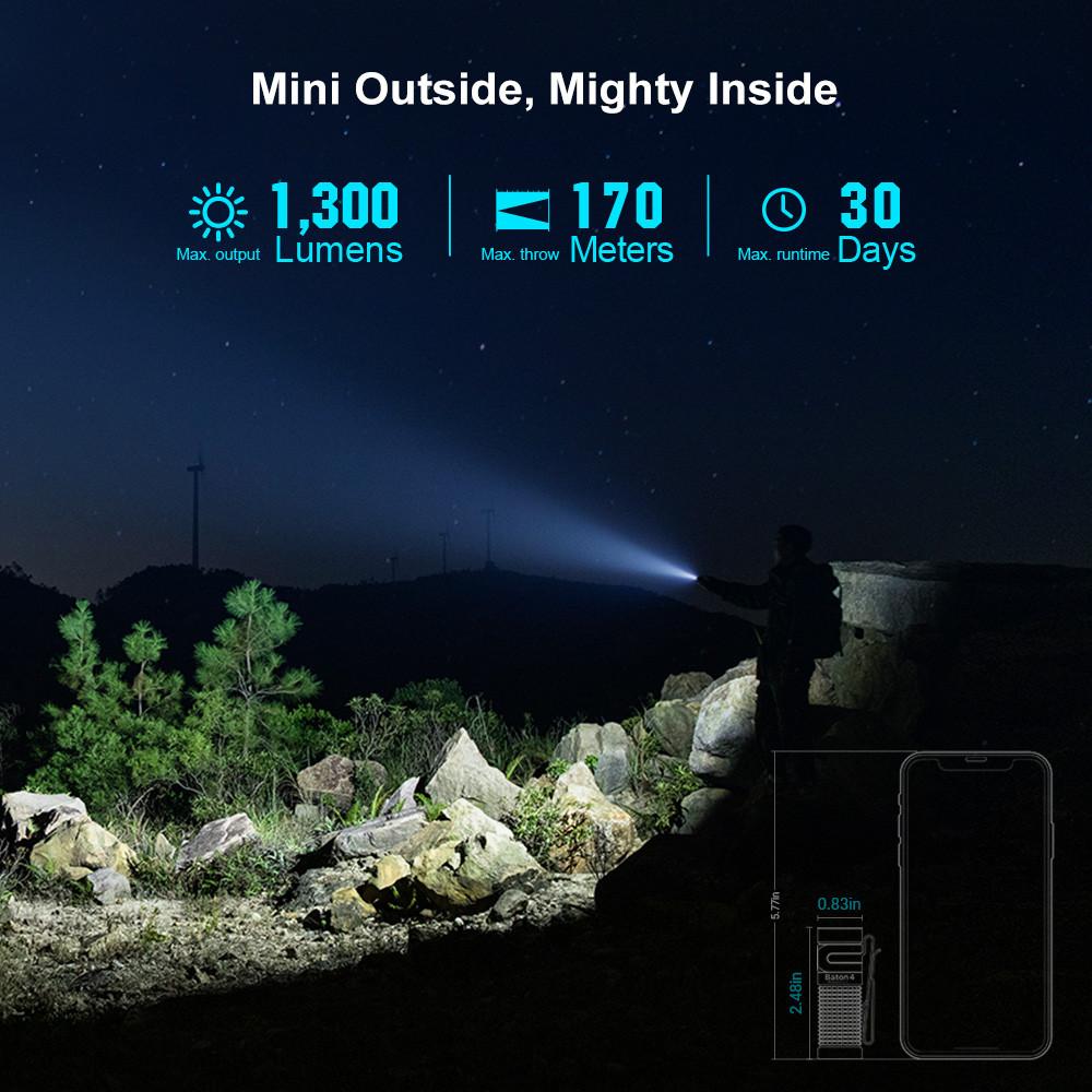Olight Baton 4 EDC Flashlight – 1300 Lumens, 170m Beam, Rechargeable LED, Black