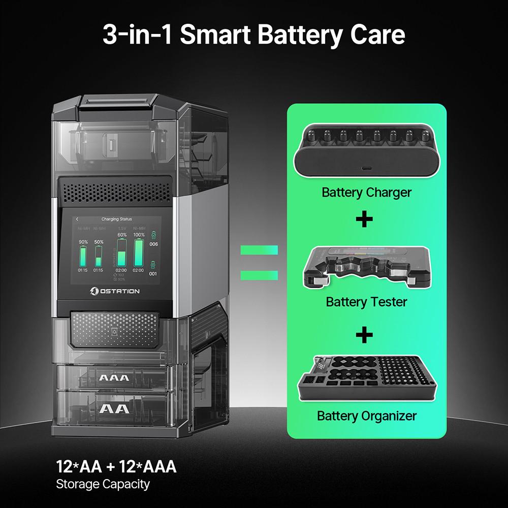 Ostation 2 Pro Series 3-in-1 Smart Battery Hub for AA & AAA