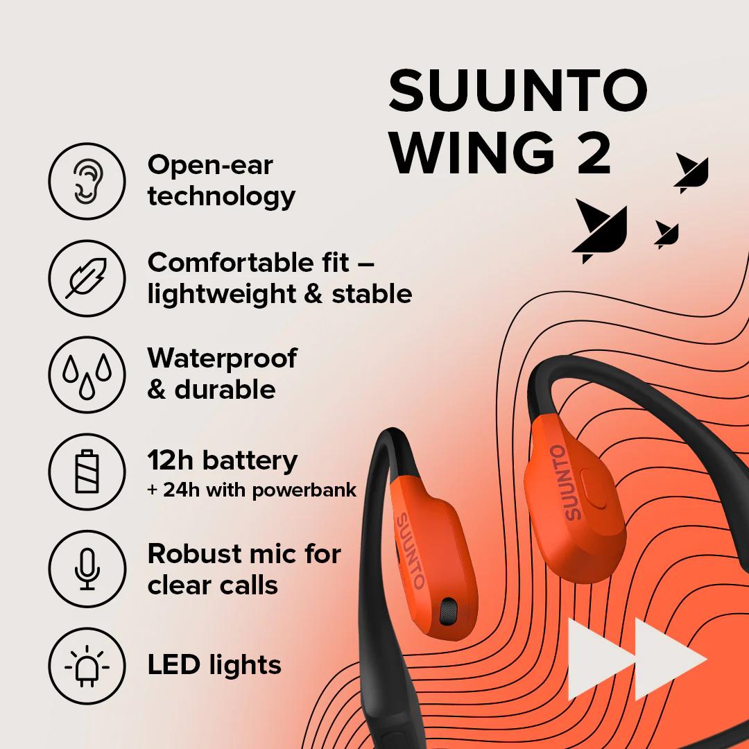 ［保証書付］Suunto Wing Coral Orange 骨伝導イヤホン Suunto Coral Orange Wing 2 Bone Conduction Headphones