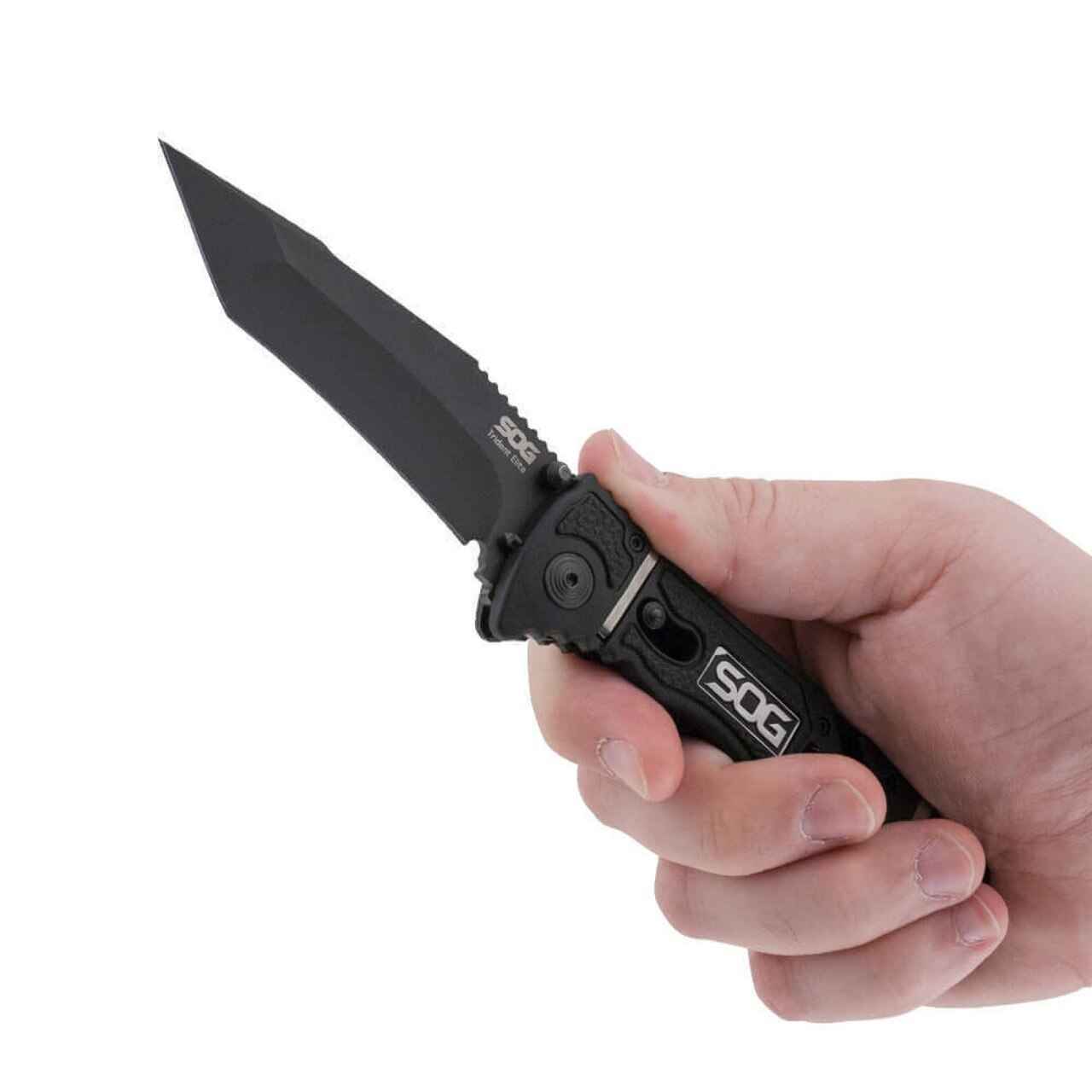 SOG Trident Elite Straight Edge Tanto Black TiNi EDC Folding Knife