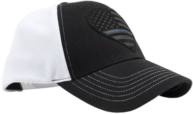 Thin Blue Line, Police Flag Hat, Leather Patch Trucker Hat Black | Dark Gray