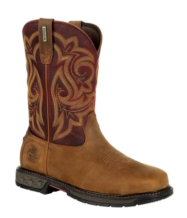 Georgia Boot Carbo-Tec LT 10" Brown/Red Waterproof Steel Toe Women's Pull-On Boot | 11-Wide | Leather/Rubber | LAPoliceGear.com