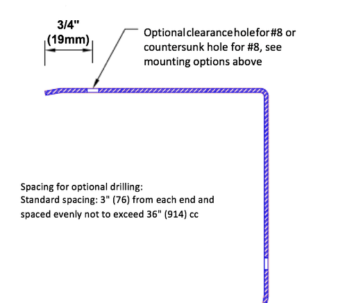 36in x 0.75in x 0.75in - 90 Degree, .060, Type 5005, Satin, Clear Anodized Aluminum Corner Guard - Cad Drawing - Top View