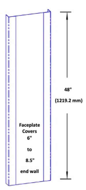 48in x 1.5in x 6in x 1.5in - 90 Deg, 16ga, Type 304, Satin #4 Finish, 3 Piece Stainless Steel End Wall Cap 48in x 1.5in x 6in x 1.5in - 90 Deg, 16ga, Type 304, Satin #4 Finish, 3 Piece Stainless Steel End Wall Cap