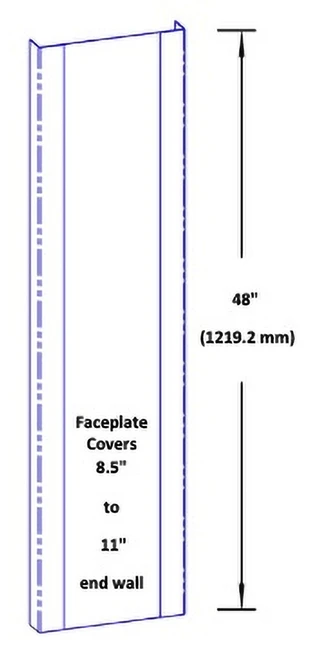 48in x 1.5in x 8.5in x 1.5in - 90 Deg, 16ga, Type 304, Satin #4 Finish, 3 Piece Stainless Steel End Wall Cap