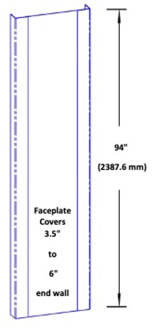 94in x 1.5in x 6in x 1.5in - 90 Deg, 16ga, Type 304, Satin #4 Finish, 3 Piece Stainless Steel End Wall Cap 94in x 1.5in x 6in x 1.5in - 90 Deg, 16ga, Type 304, Satin #4 Finish, 3 Piece Stainless Steel End Wall Cap