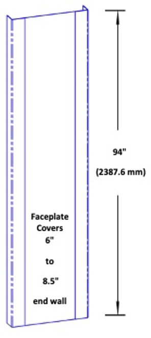 94in x 1.5in x 8.5in x 1.5in - 90 Deg, 16ga, Type 304, Satin #4 Finish, 3 Piece Stainless Steel End Wall Cap 94in x 1.5in x 8.5in x 1.5in - 90 Deg, 16ga, Type 304, Satin #4 Finish, 3 Piece Stainless Steel End Wall Cap