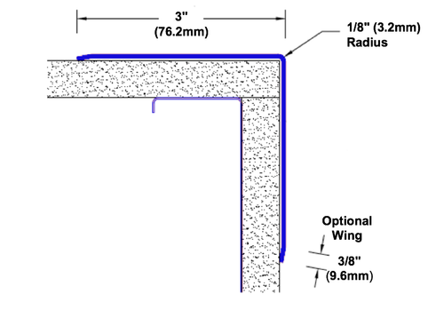 60in x 3in x 3in - 90 Degree, 125, Tread Brite, Mirror Finish, Aluminum Diamond Plate Corner Guard - Cad Drawing - Width 60in x 3in x 3in - 90 Degree, 125, Tread Brite, Mirror Finish, Aluminum Diamond Plate Corner Guard - Cad Drawing - Width