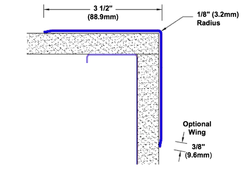 108in x 3.5in x 3.5in - 90 Degree, 125, Tread Brite, Mirror Finish, Aluminum Diamond Plate Corner Guard - Cad Drawing - Width 108in x 3.5in x 3.5in - 90 Degree, 125, Tread Brite, Mirror Finish, Aluminum Diamond Plate Corner Guard - Cad Drawing - Width