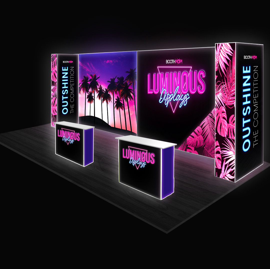 Luminous 20ft. Wall + Pillars Backlit Trade Show Booth Display Kit (E)