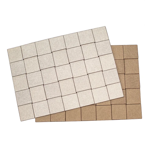 Woven squares rectangle placemat- white/bronze