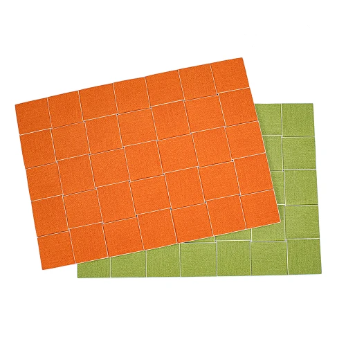 Woven squares rectangle placemat- green/orange