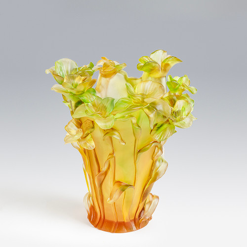 Violets crystal vase- Amber/Green
