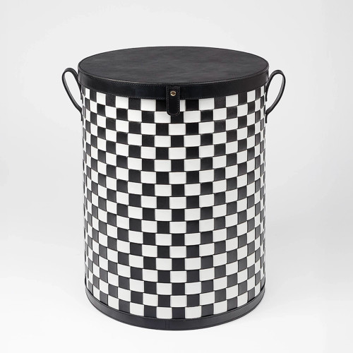 Woven leather basket-  Black/white