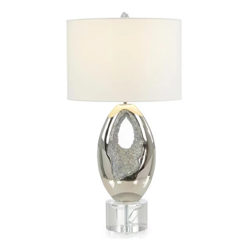 Polished Nickel and Sea Blue Geode Table Lamp