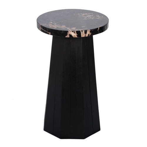 Petrified Wood Top Slated Conical Accent Table