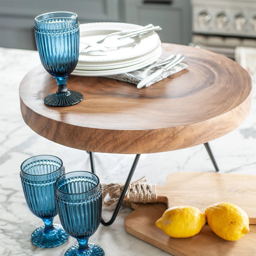 Round Wooden Teak Riser with Iron Base