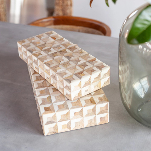 Naima Wood and Bone Decorative Box- Set of  2