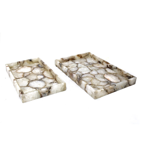 Rectangular White Agate Trays- 2 Piece Set