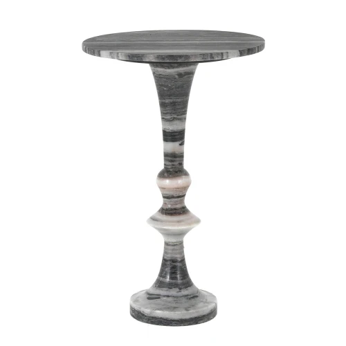 Geometric Carved Pedestal Marble Accent Table