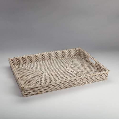Rattan rectangular shallow tray