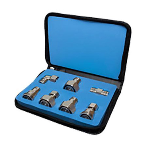 RF RFA-4310-02 INDUSTRIES 4.3-10 Adapter Kit White Bronze (tri-Metal) Plating and Stainless Steel Hex Nuts, 7 Pieces in Foam Padded Zipper Case