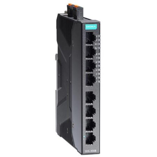 MOXA SDS-3008 Compact Industrial Smart Ethernet Switch System with 8-port of Fast Ethernet Interfaces, -10 to 60C Temp, Dual 12/24/48VDC Power Inputs