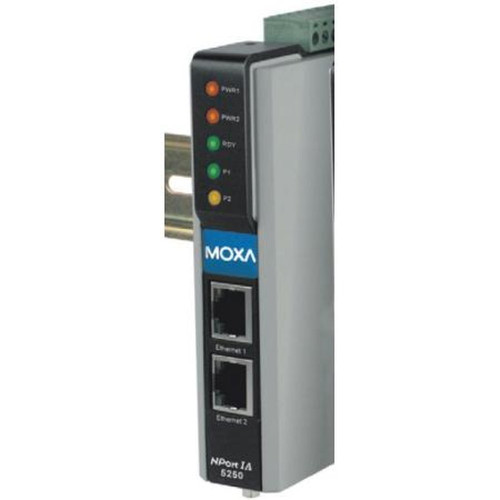 MOXA NPORT IA-5250-T 2-port RS-232/422/485 Serial Device Server, 10/100MBaseT(X) (RJ45), -40 to 70C Wide Temperature Range