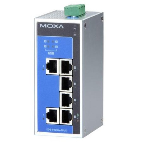 MOXA EDS-P206A-4POE-T Unmanaged Poe Ethernet Switch with 4 Poe 10/100BaseT(X) Ports, 2 10/100BaseT(X) Ports, -40 to 75C Wide Operating Temperature