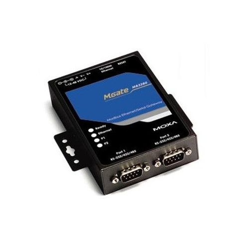 MOXA MGATE MB3280 2 Port RS-232/422/485 Standard Modbus TCP to Serial Communication Gateway.Up to 62 Serial Slave Node Management.12-48VDC Input