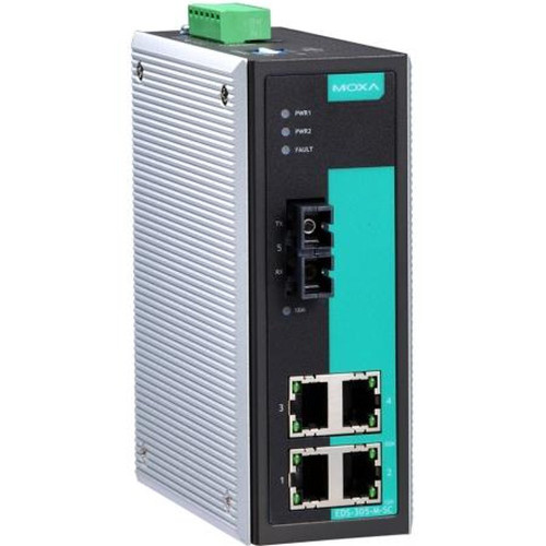 MOXA EDS-305-T Industrial Unmanaged Ethernet Switch with 5x 10/100BaseT(X) Ports, Aluminum IP30 Enclosure.-40 to 75 Deg C 12-48VDC Redundant Dual