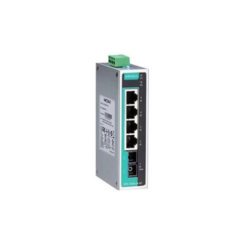 MOXA EDS-205A-S-SC-T Unmanaged Ethernet Switch with 4 10/100BT(X),1 100BaseFX Single-Mode Port with SC Connector, -40 to 75C Operating Temperature