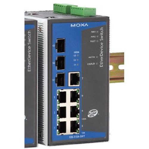 MOXA EDS-510A-3SFP-T Industrial Managed Ethernet Switch with 3x Sfp(mini-Gbic) Fiber Port , 7x 10/100BaseT(X) Ports, Wide Temp, 12-48VDC Redundant