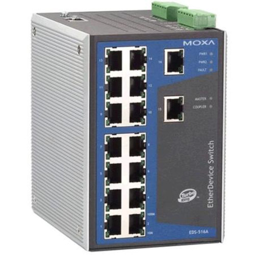 MOXA EDS-516A Industrial Managed Ethernet Switch with 16x 10/100BaseT(X) Ports, 0 to 60deg C