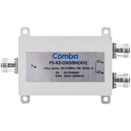 COMBA PS-K2-ON50M(XH) 555-2700 Mhz 2-Way Power Splitter.50 Watts, Wilkinson Type.-153dBc PIM Rating.IP65 Rated for Outdoor Use.N Female