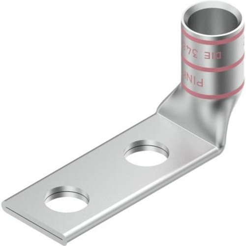 BURNDY YAV25L2TC38FX90 Hylug Copper Tubing Compression Lug,2 Hole W/inspection Window, 1/0 AWG Flex & 100 Navy 3/8" Stud Standard Barrel, 0.40" Bolt