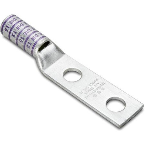 BURNDY YAZ1C-2N 2 Hole Lug with Inspection Window, #1 AWG Code,75 Navy, 600V-35kV, 1/2" Stud, Long, Compression, 0.56 in BCD , Green