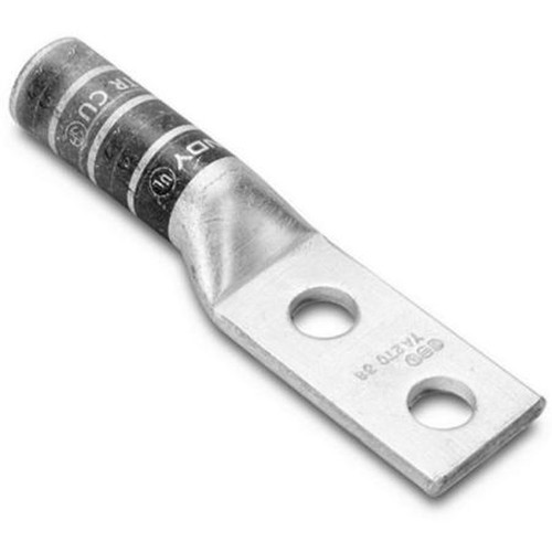 BURNDY YA2C2TC14E1 2 Holes W/o Inspection Window, #2 AWG Code, 1/4" Stud, Long, Compression, Brown