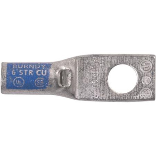 BURNDY YA6CLBOX Standard Barrel 1 Hole Lug.1/4" Hole,fits #6 Awg Str.Die Index 7.Blue Die