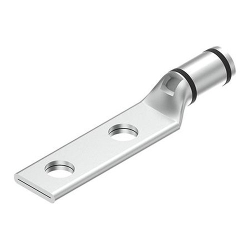 BURNDY YAV26L2TC38FX Two Hole Lug, Short Barrel 2/0 Flex, 3/8" Stud, 1" Stud Hole Spacing, Short Barrel Tin Plated