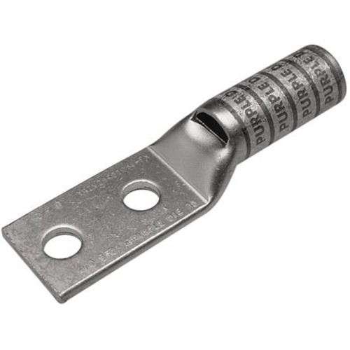 BURNDY YAZ8C2TC10FX Copper Compression Terminal, 2 Hole with Inspection Window, Long Barrel, #10 Stud, 8 AWG Stranded, Electro-Tin Plated, RED