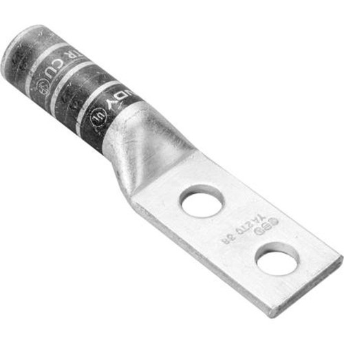BURNDY YA2C2TC14 Long Barrel W/ 1/4" Holes and 5/8" Hole Spacing.Tin-Plated Copper.Without Inspection Window
