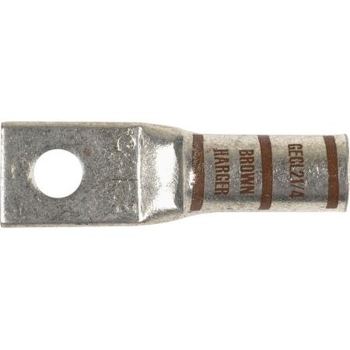 HARGER GECL21/4 Short Barrel Compression Lug.for #2 Stranded Cable.Single Hole Will Accept 1/4" Size Screws
