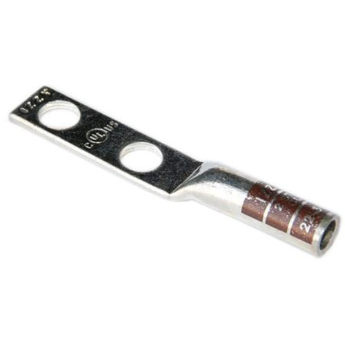 IZZY 22-38-1 LUGS # 2 Stranded 2 Hole, 3/8 Inch Hole 1 Inch Spacing, Long Barrel Copper Compression Lug for #2 Stranded Copper Wire.ANT.16598